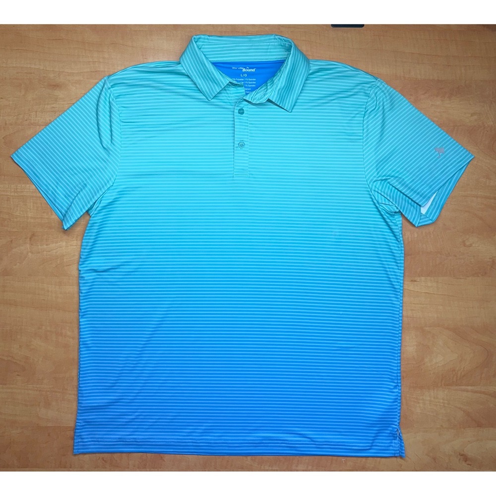 Birdie Bound Mens Large Golf Polo Shirt Blue Ombre Striped Performance Stretch